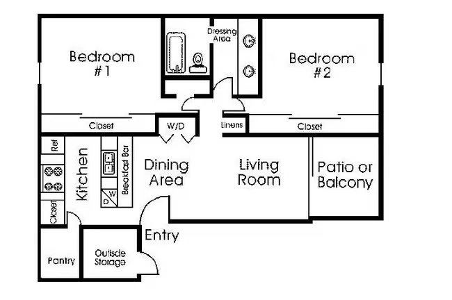 2 Bed 1 Bath 158 floor plan